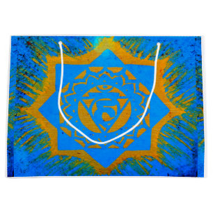 Grand Sac Cadeau or sur symbole tantrique bleu