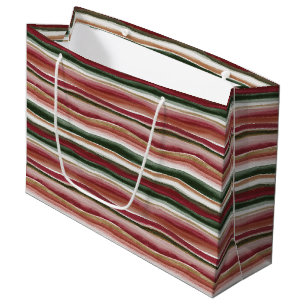 Grand Sac Cadeau Or Vert Bourgogne Rouge Carmi Roux Rayures Anniver
