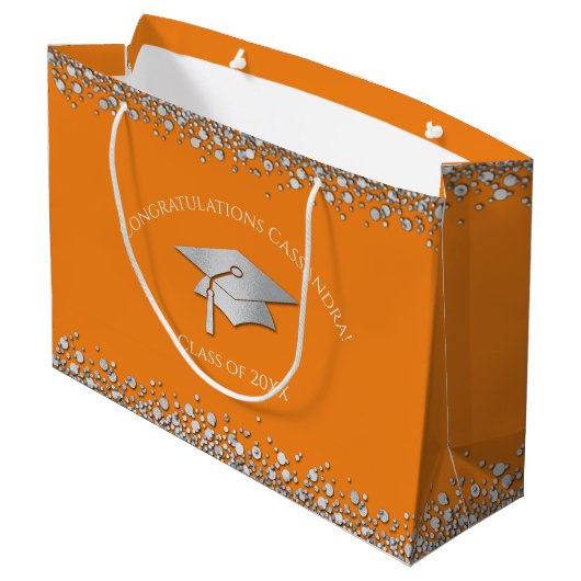Grand Sac Cadeau Orange and Silver Graduation (Dos Angle)