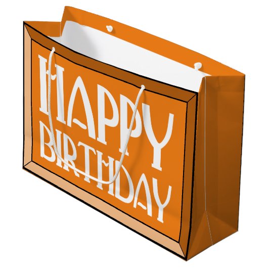 Grand Sac Cadeau Orange Beveled Joyeux Anniversaire Art Déco (Devant Angle)