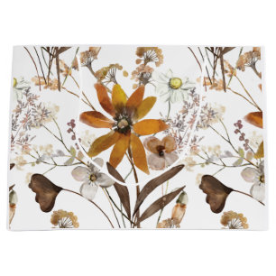 Grand Sac Cadeau Orange Brûlé Fleur sauvage simple automne floral