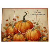Grand Sac Cadeau Orange Citrouille Russe Automne Thanksgiving (Devant)