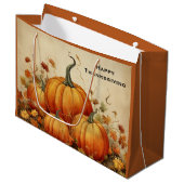 Grand Sac Cadeau Orange Citrouille Russe Automne Thanksgiving (Devant Angle)