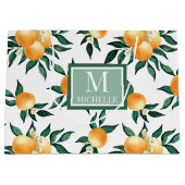 Grand Sac Cadeau Orange Citrus Watercolor Monogram Name (Devant)