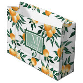 Grand Sac Cadeau Orange Citrus Watercolor Monogram Name (Devant Angle)