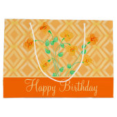 Grand Sac Cadeau Orange Fleurs Joyeux Anniversaire (Dos)