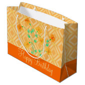 Grand Sac Cadeau Orange Fleurs Joyeux Anniversaire (Dos Angle)