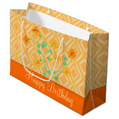 Grand Sac Cadeau Orange Fleurs Joyeux Anniversaire (Devant Angle)