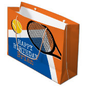 Grand Sac Cadeau Orange - terrain de tennis bleu, personnalisable (Devant Angle)