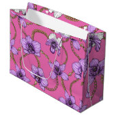 Grand Sac Cadeau Orchidées et chaînes, violet et rose (Devant Angle)