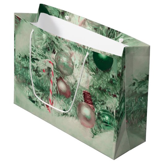 Grand Sac Cadeau Ornements de Noël Arbre de Vacances vert rose (Devant Angle)