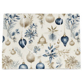 Grand Sac Cadeau Ornements de Noël bleu et beige (Devant)