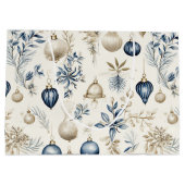 Grand Sac Cadeau Ornements de Noël bleu et beige (Dos)