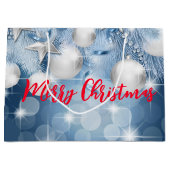 Grand Sac Cadeau Ornements de Noël bleus (Devant)