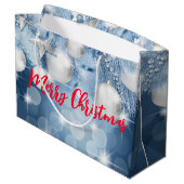Grand Sac Cadeau Ornements de Noël bleus (Dos Angle)