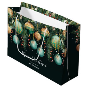 Grand Sac Cadeau Ornements de Noël de luxe en or et vert pour sapin