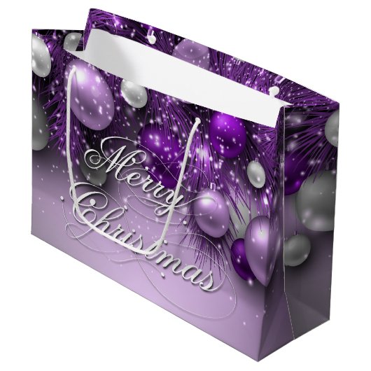 Grand Sac Cadeau Ornements de Noël - Purples (Devant Angle)