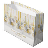 Grand Sac Cadeau Ornements de Noël rétro or et argent (Devant Angle)