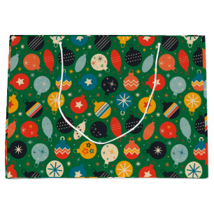 Grand Sac Cadeau Ornements de Noël Rétro Vintage Verts