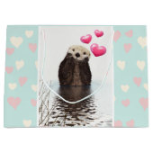 Grand Sac Cadeau Otter mignonne avec Coeurs d'Amour Rose (Devant)