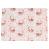 Grand Sac Cadeau Ours Bébé Couché Rose Sur Lune Nuages & Étoiles (Dos)