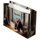 Grand Sac Cadeau Ours d'aquarelle Brown rustique (Devant Angle)