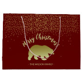 Grand Sac Cadeau Ours De Noël Or Et Bourgogne (Dos)