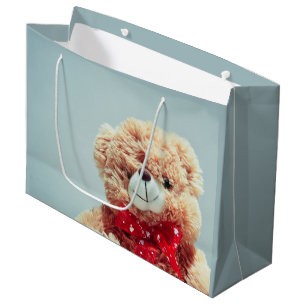 Grand Sac Cadeau Ours en peluche avec cou rouge