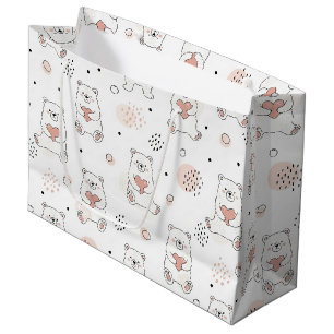 Grand Sac Cadeau Ours mignon et cœurs -- Nurserie pastel (8)
