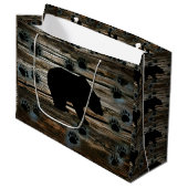 Grand Sac Cadeau Ours noir Pâtes d'ours noir Bois rustique (Devant Angle)