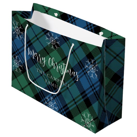 Grand Sac Cadeau Paid Green Blue Rustic Campbell Tartan (Devant Angle)