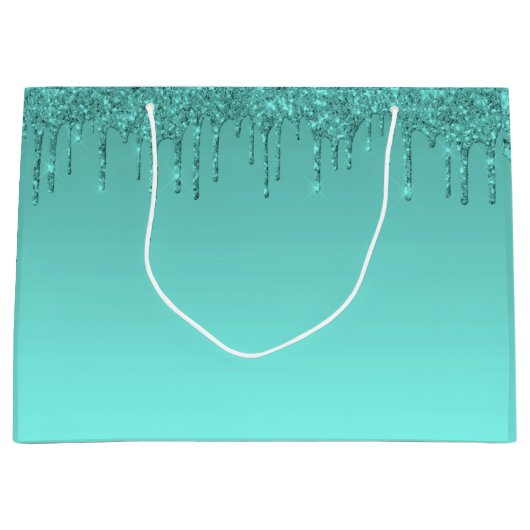 Grand Sac Cadeau Pailleté bleu turquoise (Devant)