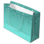 Grand Sac Cadeau Pailleté bleu turquoise (Devant Angle)