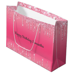 Grand Sac Cadeau Pailleté rose qui coule, girly, tendance, chic, mo