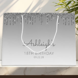 Grand Sac Cadeau Paillette Dégoulinante 18e Anniversaire Argent