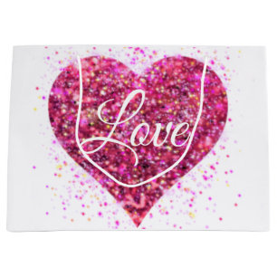 Grand Sac Cadeau Paillettes rose mousseux, amour graffiti valentine