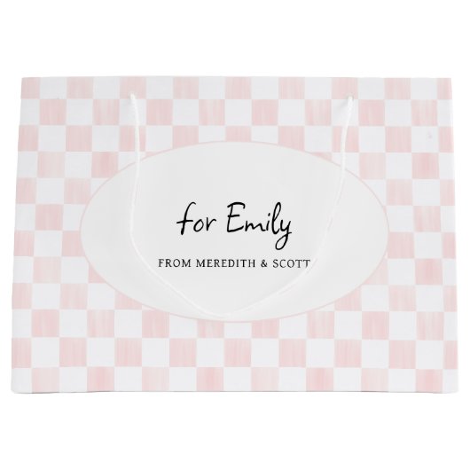 Grand Sac Cadeau Painted Pink Checkerboard Pattern Personalized (Devant)