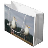 Grand Sac Cadeau Paire de Poser des Mouettes sur la clôture (Devant Angle)
