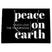 Grand Sac Cadeau Paix sur Terre Noir Noël Moderne (Devant)