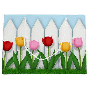Grand Sac Cadeau Palissade blanche de charme avec tulières