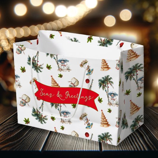 Grand Sac Cadeau Palm Trees Motif de Noël tropical