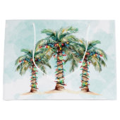 Grand Sac Cadeau Palmiers avec String Lights Beach Noël (Devant)