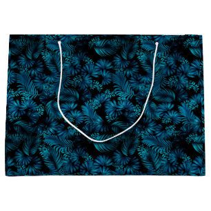 Grand Sac Cadeau Palmiers hawaïens bleus de minuit