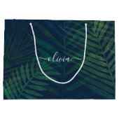 Grand Sac Cadeau Palmiers vert foncé motif feuille (Dos)