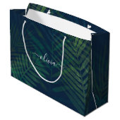 Grand Sac Cadeau Palmiers vert foncé motif feuille (Dos Angle)