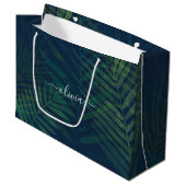 Grand Sac Cadeau Palmiers vert foncé motif feuille (Devant Angle)