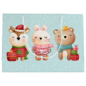 Grand Sac Cadeau Pals de Noël - Rennes, Ours et Lapin (Dos)