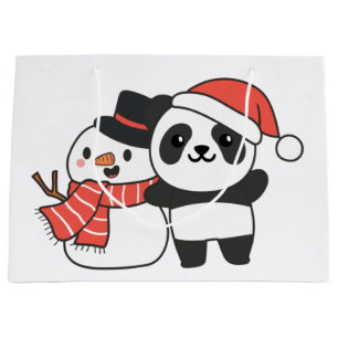 Grand Sac Cadeau Panda Avec Snowman En Hiver Pour Noël