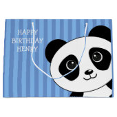Grand Sac Cadeau Panda Bear avec Bleu Stripes Anniversaire (Devant)