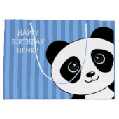 Grand Sac Cadeau Panda Bear avec Bleu Stripes Anniversaire (Dos)